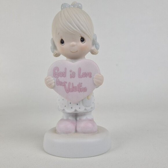 Precious Moments E-7154 Girl Holding Heart God Is Love Dear Valentine Retired - Picture 2 of 6